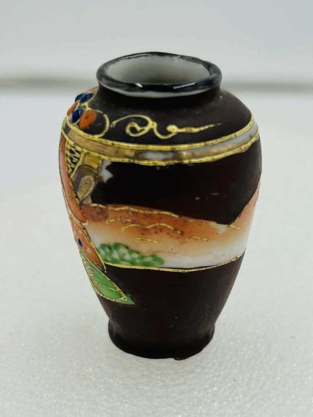 Satsuma Moriage Samurai Bud Vase Urn Occupied Japan Miniature 2
